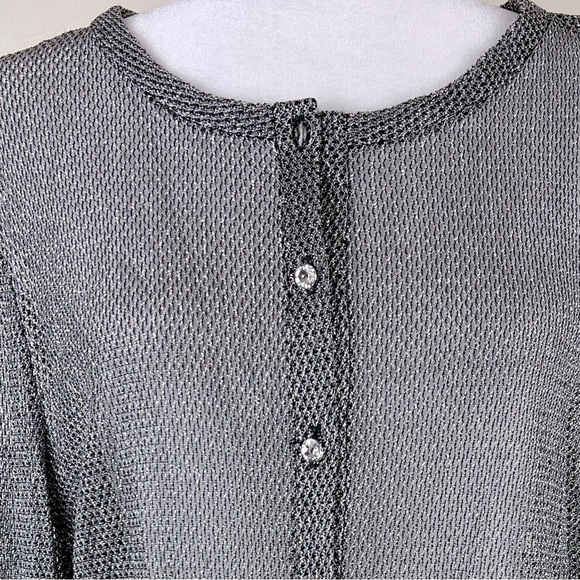 Cachet | Vintage 90s Mesh Metallic Cardigan Silver Black Rhinestone Buttons | M - Picture 4 of 11